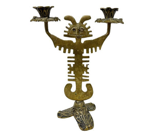 Vintage Brass Aztec Candle Holder